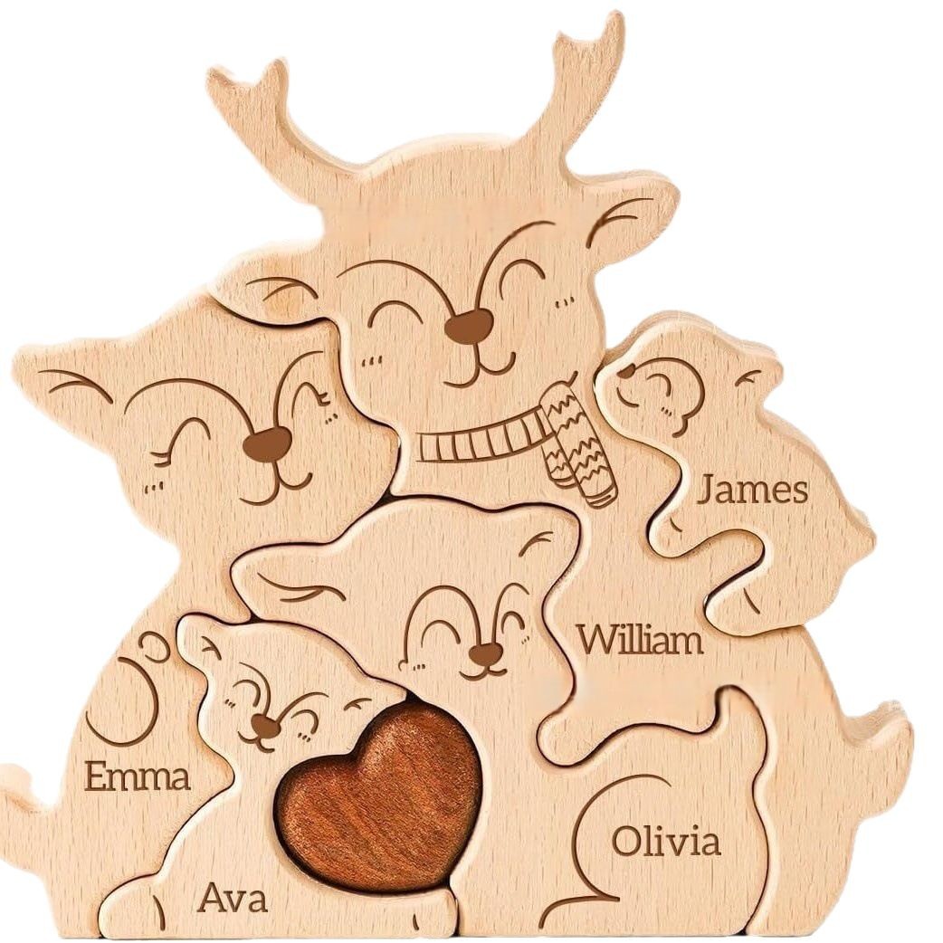 Wooden reindeer, a warm family portrait, personalized wooden puzzle, wooden home decoration, party gift, family keepsake - Birthday gift for Family member.-TailorAura