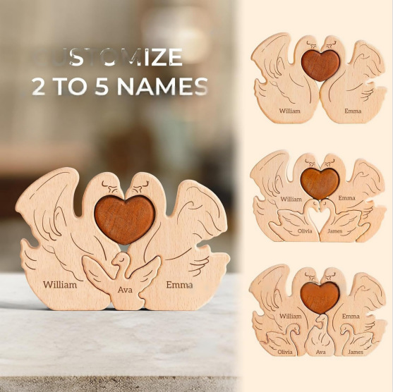 Personalized wooden swan-shaped puzzle, wooden home decoration, party gift, family keepsake - Birthday gift for family members.-TailorAura