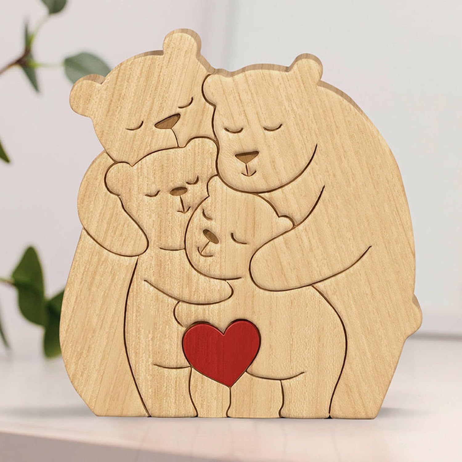 Personalized wooden hugging bear family puzzle set, animal carving home decoration, craft, family keepsake - Birthday gift for family members.