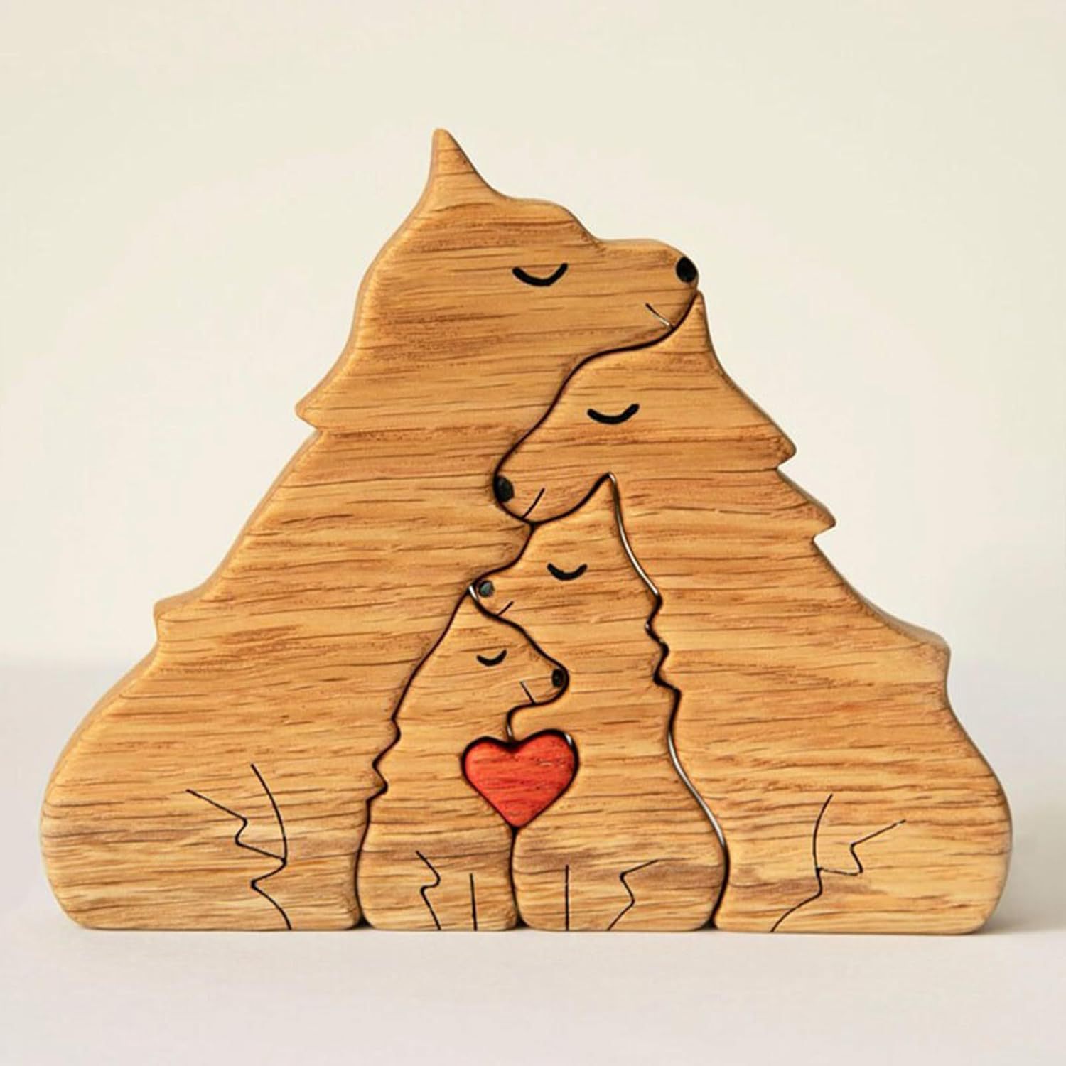 Personalized wooden carved wolf family jigsaw puzzle set, craft home decoration, office desk ornament, family keepsake - Birthday gift for family members.-TailorAura
