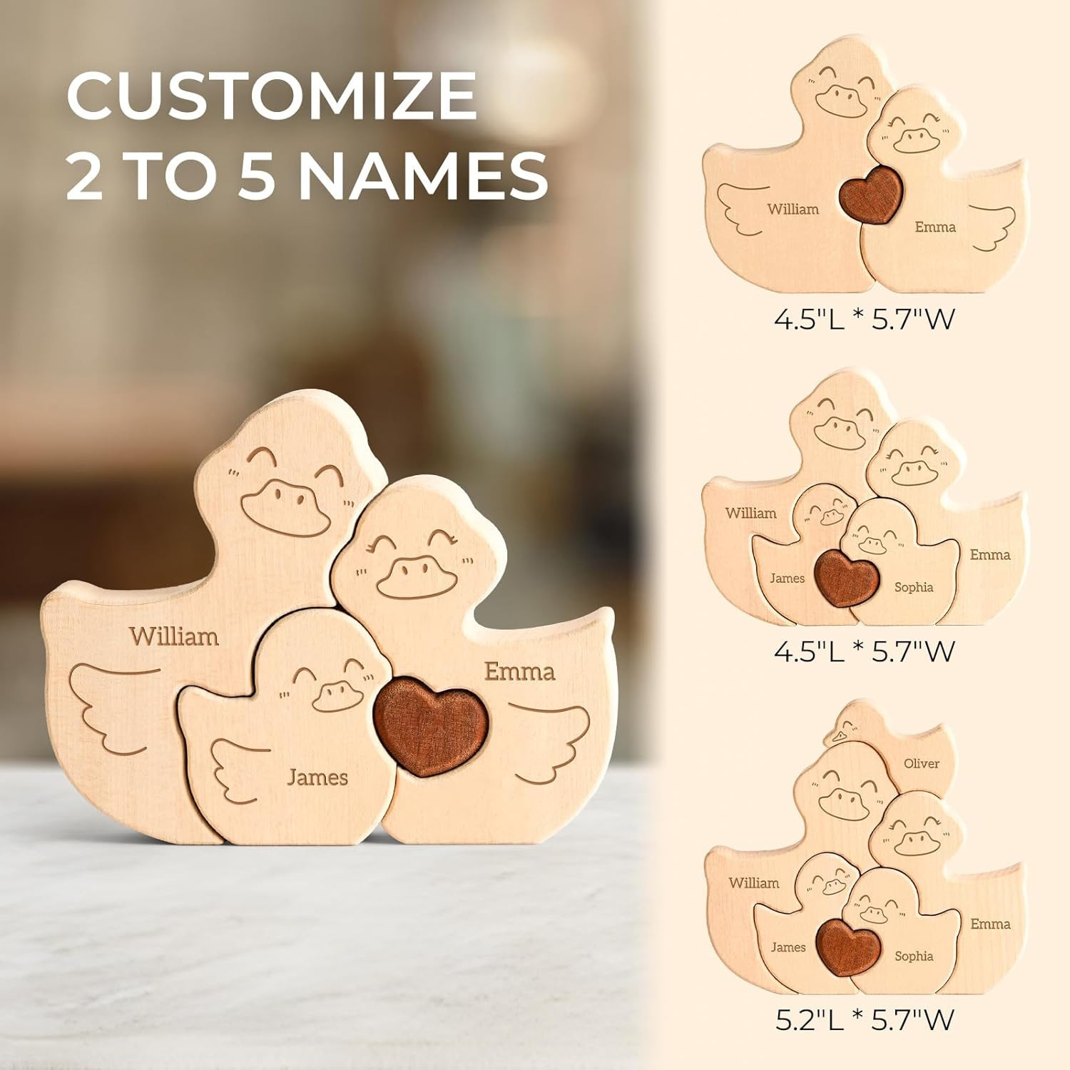 Personalized gifts wooden carved duck puzzle set, craft home decoration, family keepsake - Birthday gift for family members.-TailorAura
