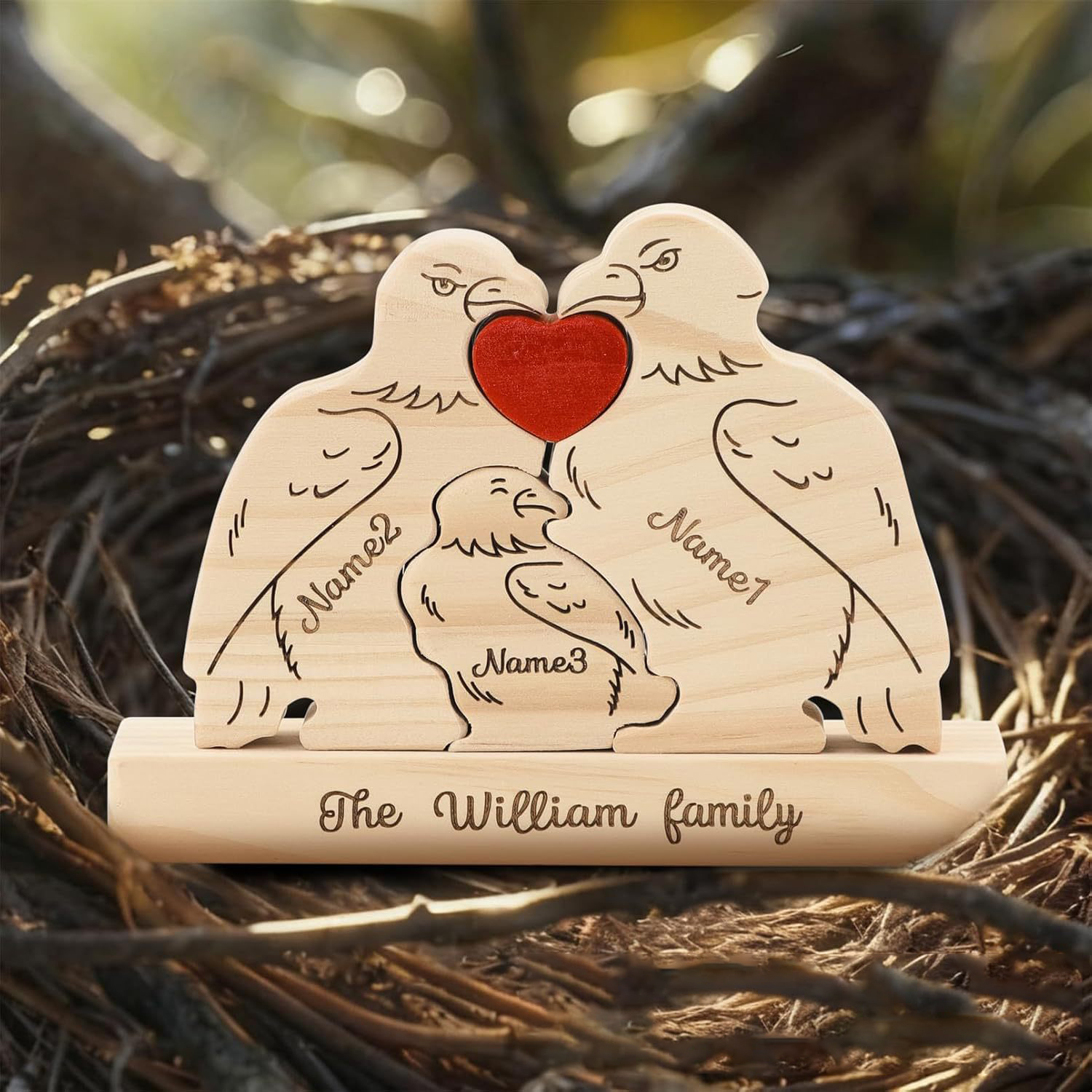 Personalized ornaments wooden eagle jigsaw puzzle figurine, family name/surname puzzle carving decoration, family keepsake - Birthday gift for family members.-TailorAura