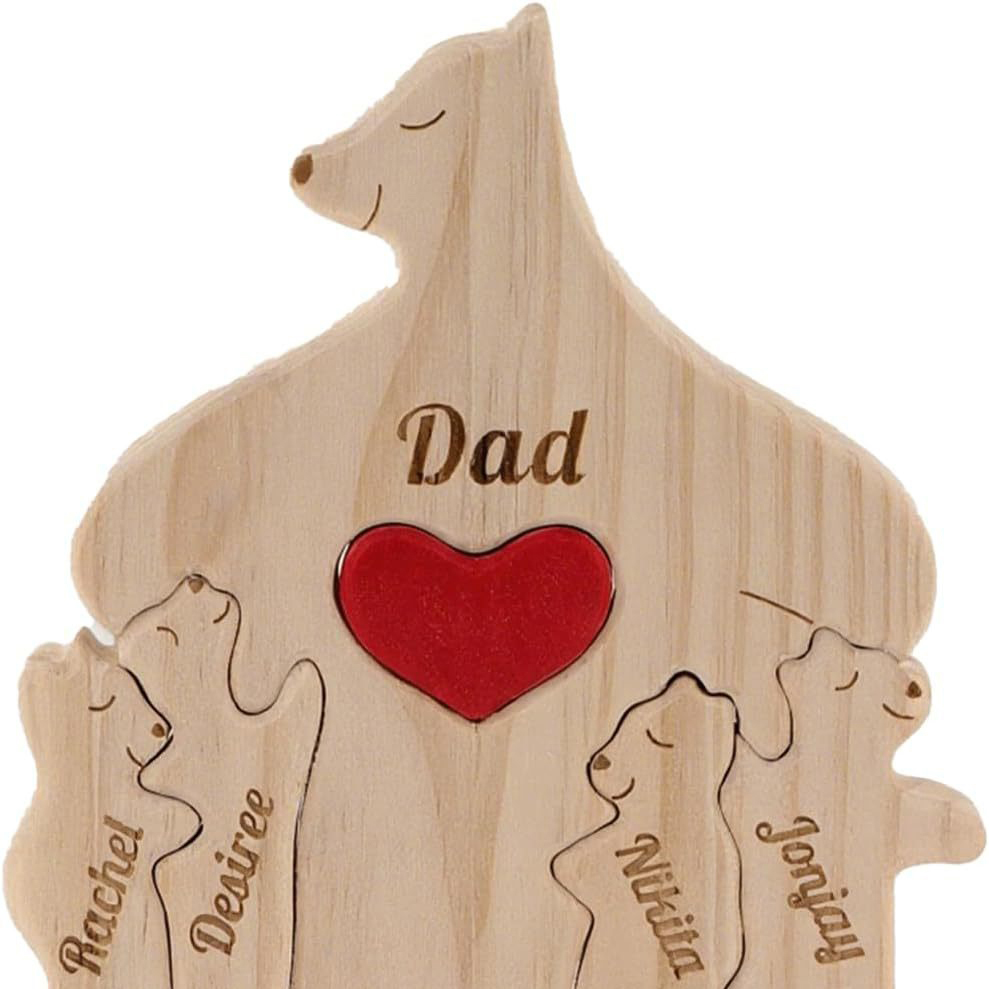Personalized Gift wooden teddy bear family puzzle figurine, family name and surname puzzle carving decoration, family keepsake - Birthday gift for family members - Father's Day gift.-TailorAura