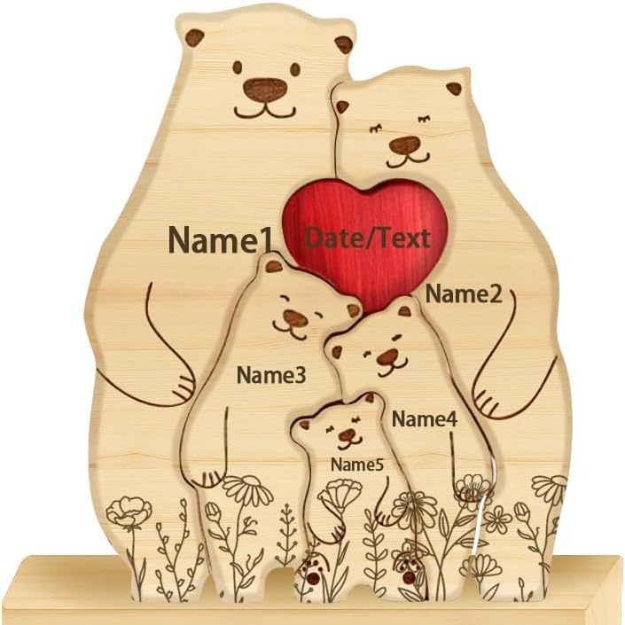 Personalized Gift wooden family bear puzzle figurine, family name and surname puzzle carving decoration, family keepsake - Birthday gift for family members.-TailorAura