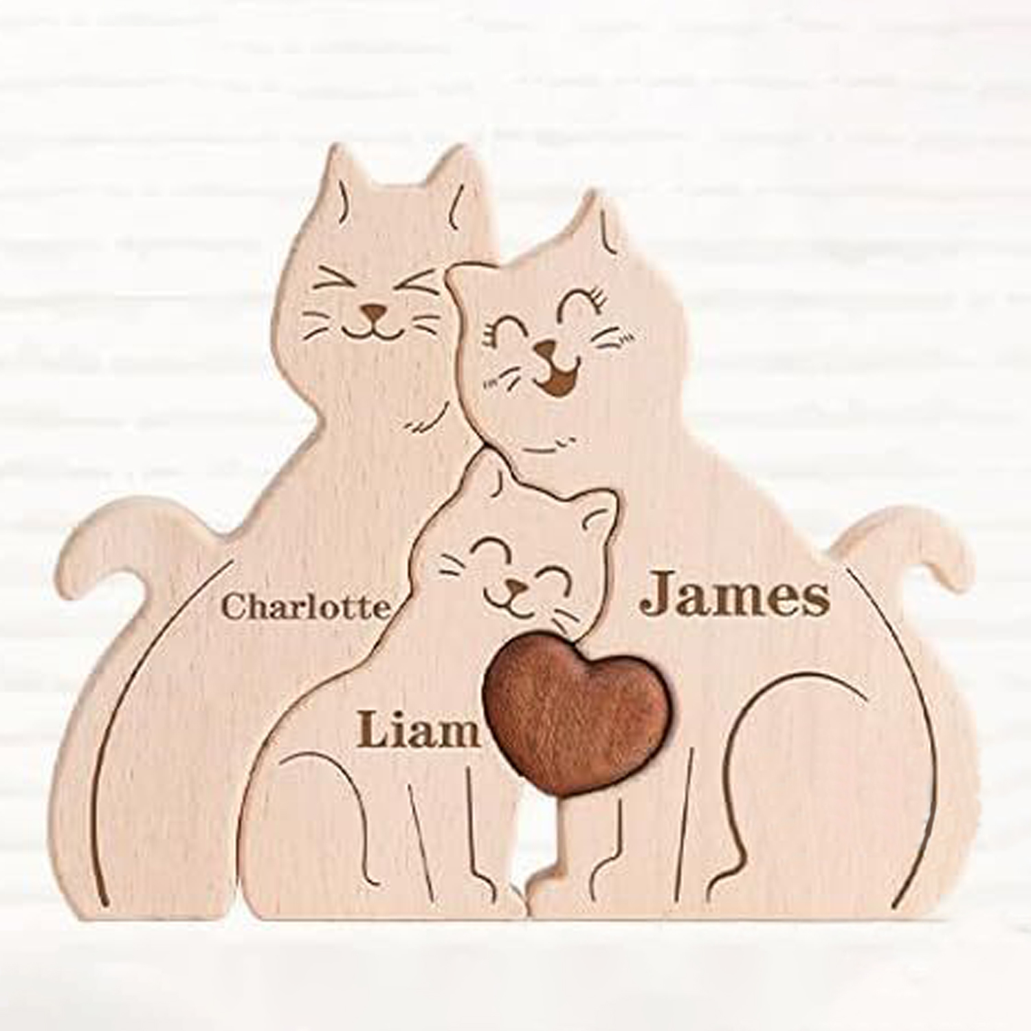 Personalized Gift wooden animal puzzle, cute cat family name puzzle, home decoration, keepsake - Birthday gift for family members.