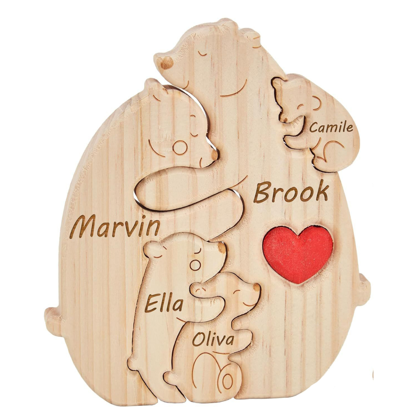 Personalized Gift wooden teddy bear puzzle set, a heartwarming family portrait of a mother and baby bear, perfect for Mother's Day or home decor - Birthday gift for family members.