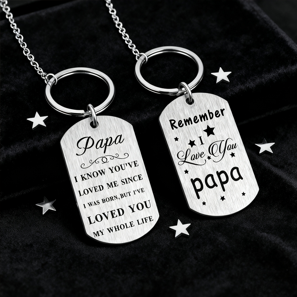 DEAR PAPA Dual-Steel Keychain Set – Father’s Day Gift for Papa