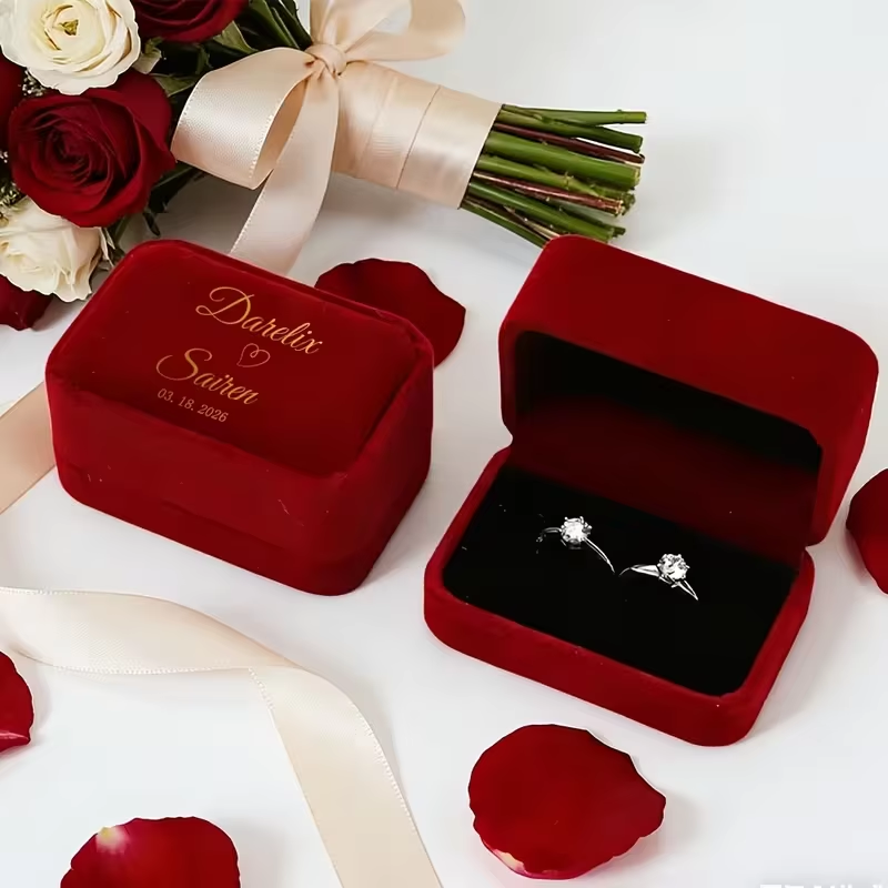 Personalized wedding ring box with soft velvet lining.-Wedding venue props-Couple costumes