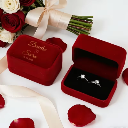 Personalized wedding ring box with soft velvet lining.-Wedding venue props-Couple costumes