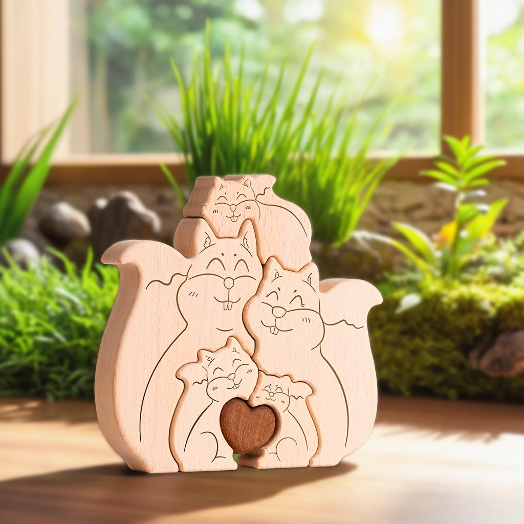 Wooden Squirrel Family Puzzle Toy - Father, Mother, and Baby - Wooden Squirrel Family Jigsaw Puzzle - Family Souvenir Gift - Birthday Gift for Family Members-TailorAura