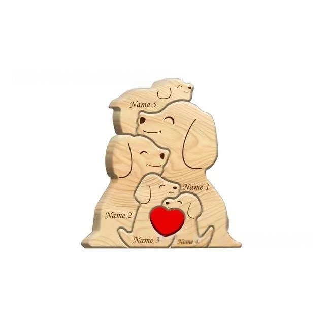 Wooden puppy puzzle family ornament, dog-shaped wooden puzzle set, family keepsake-Birthday gift for family members.-TailorAura