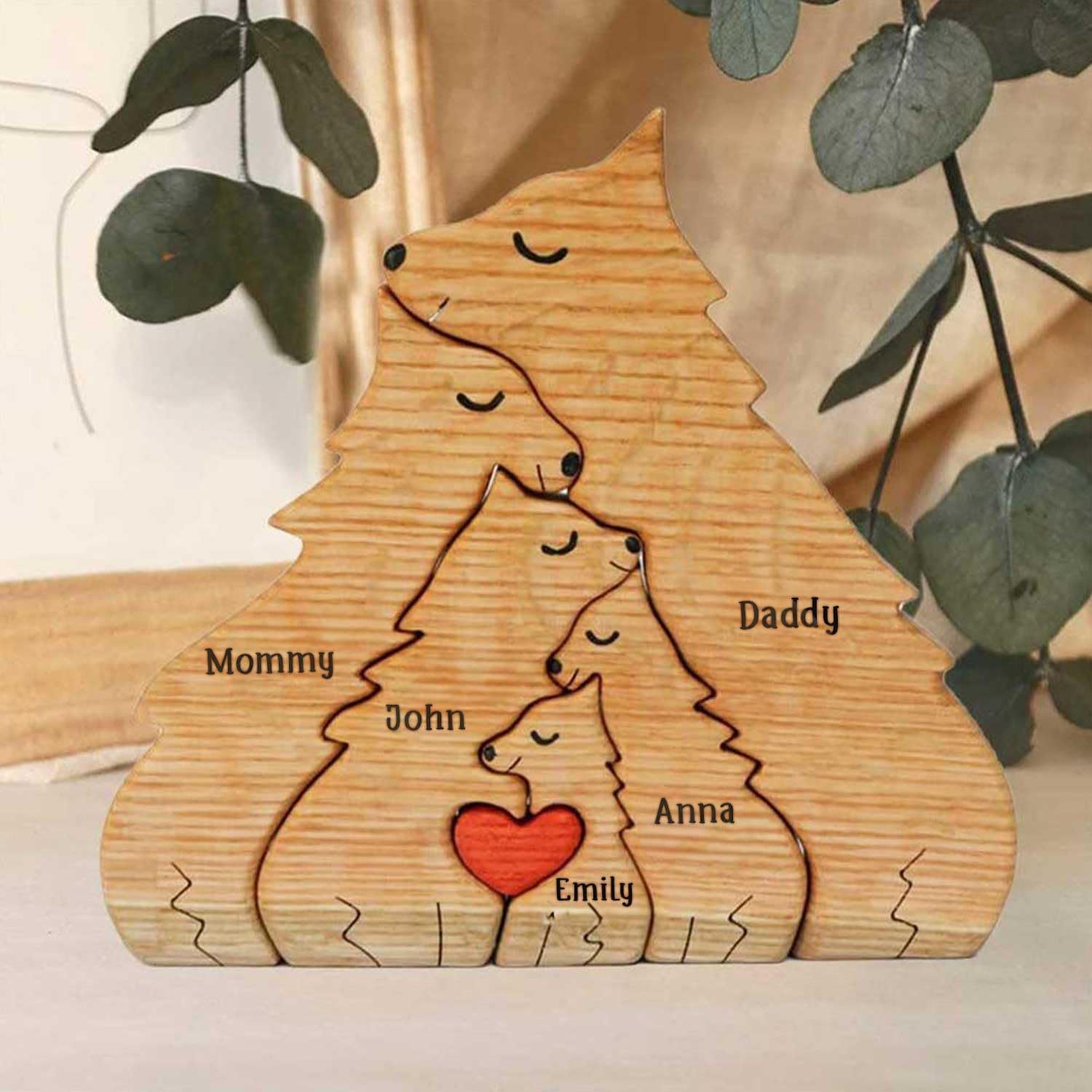 Personalized wooden carved wolf family jigsaw puzzle set, craft home decoration, office desk ornament, family keepsake - Birthday gift for family members.-TailorAura