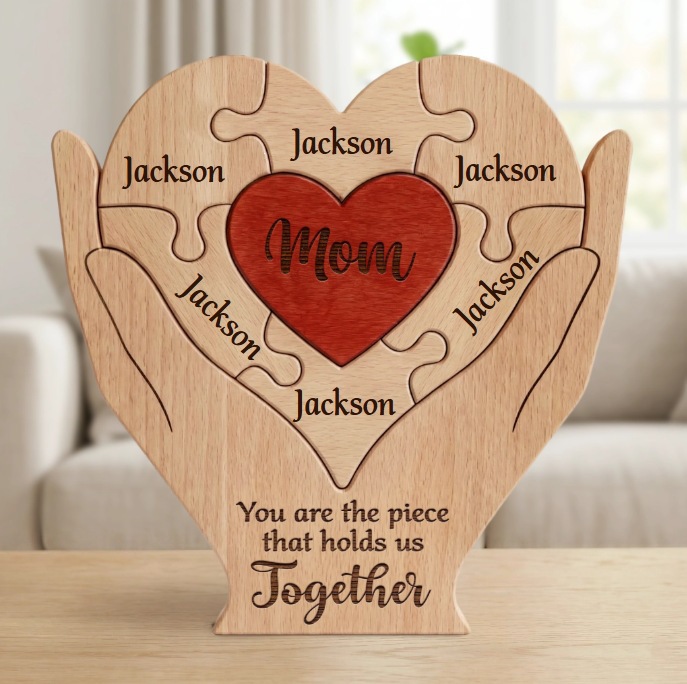 Personalized gift wooden heart-shaped jigsaw puzzle set, craft home decoration, family keepsake - Birthday gift for family members - Mother's Day gift