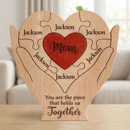 Personalized gift wooden heart-shaped jigsaw puzzle set, craft home decoration, family keepsake - Birthday gift for family members - Mother's Day gift
