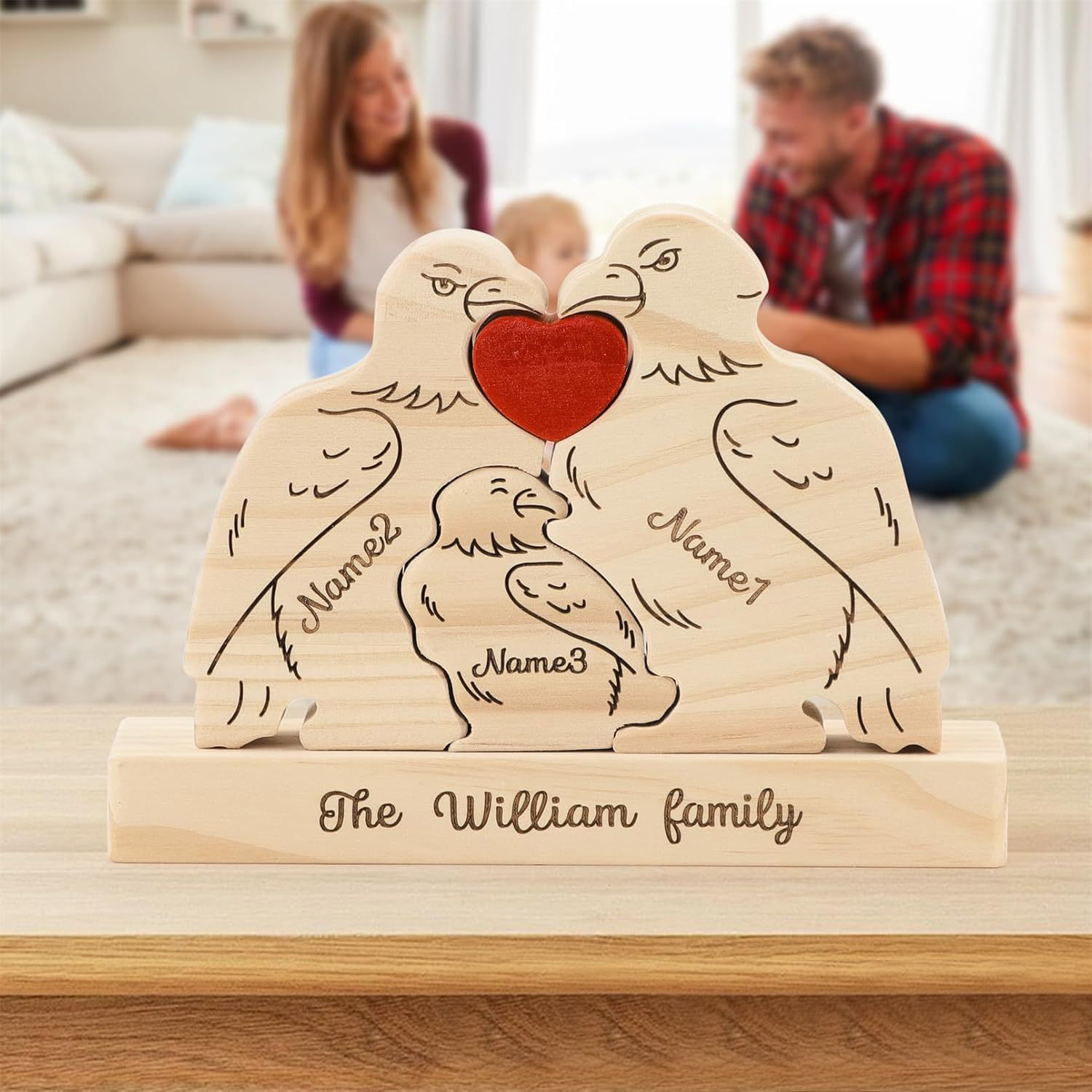 Personalized ornaments wooden eagle jigsaw puzzle figurine, family name/surname puzzle carving decoration, family keepsake - Birthday gift for family members.-TailorAura
