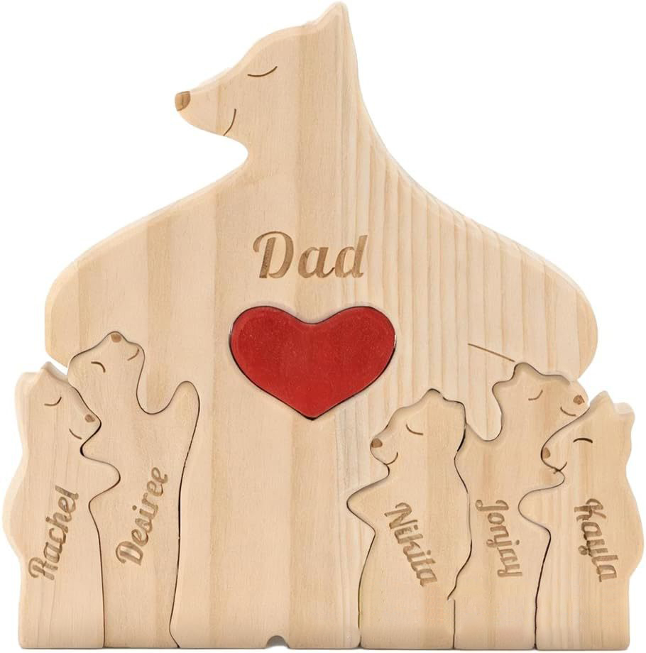Personalized Gift wooden teddy bear family puzzle figurine, family name and surname puzzle carving decoration, family keepsake - Birthday gift for family members - Father's Day gift.-TailorAura