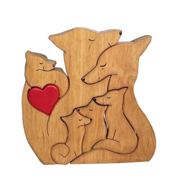 Personalized Gift DIY Wooden Puzzle Set with a Family of Foxes - Family Souvenirs - Gifts for Family Members