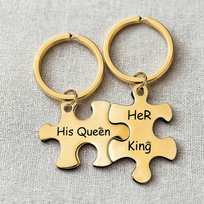 Custom Puzzle Piece Keychain Set – Metal Couple Keychains, Anniversary Gift for Him & Her