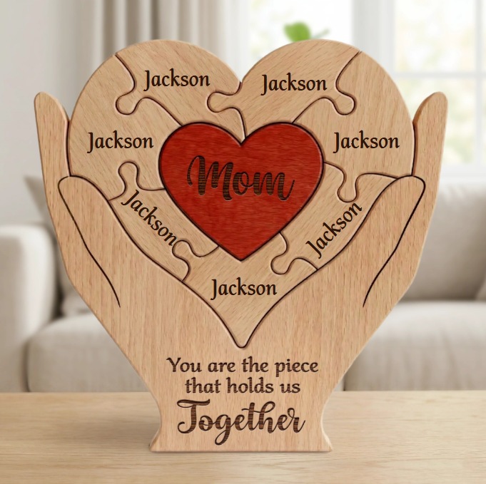 Personalized gift wooden heart-shaped jigsaw puzzle set, craft home decoration, family keepsake - Birthday gift for family members - Mother's Day gift