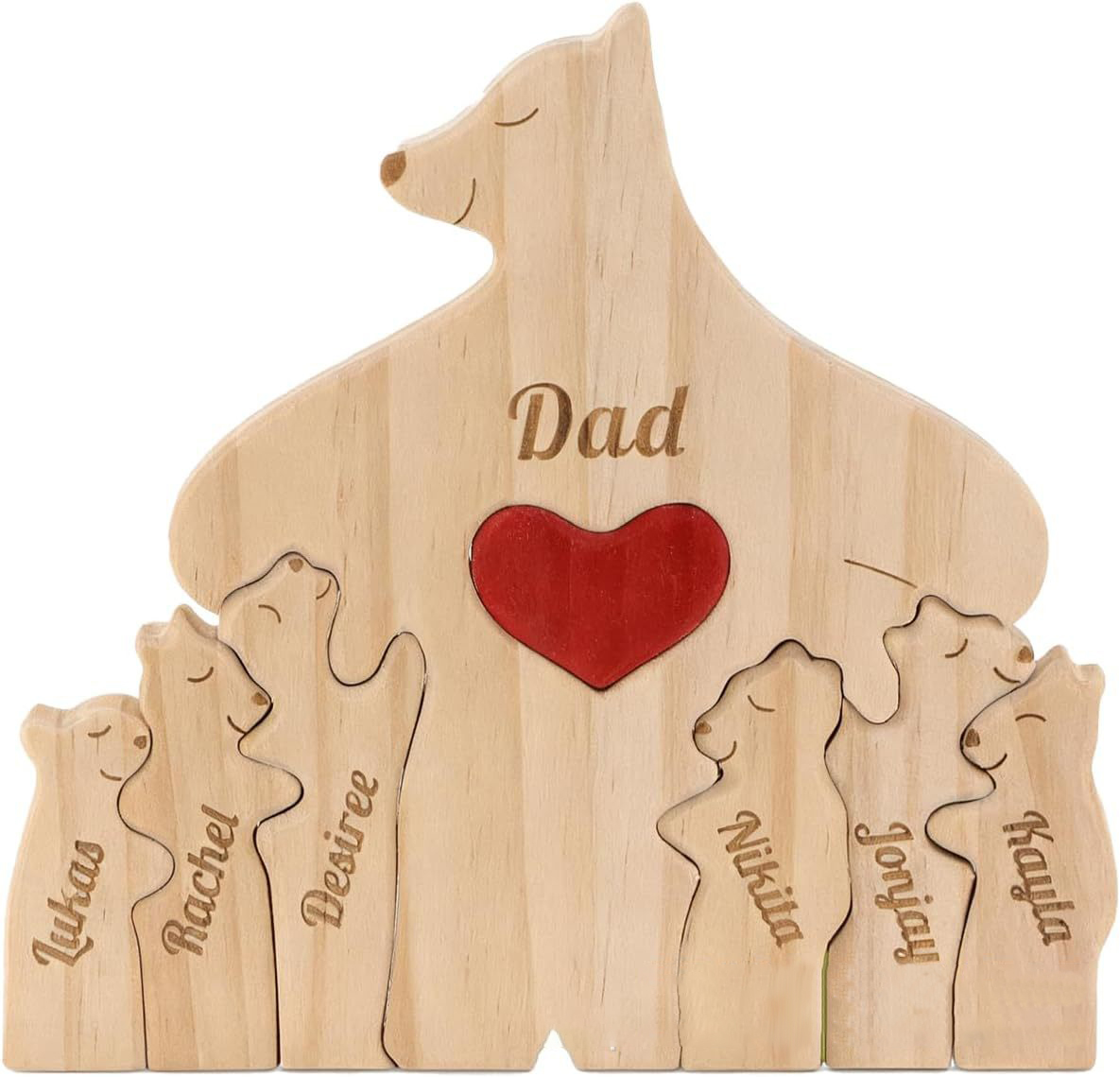 Personalized Gift wooden teddy bear family puzzle figurine, family name and surname puzzle carving decoration, family keepsake - Birthday gift for family members - Father's Day gift.-TailorAura