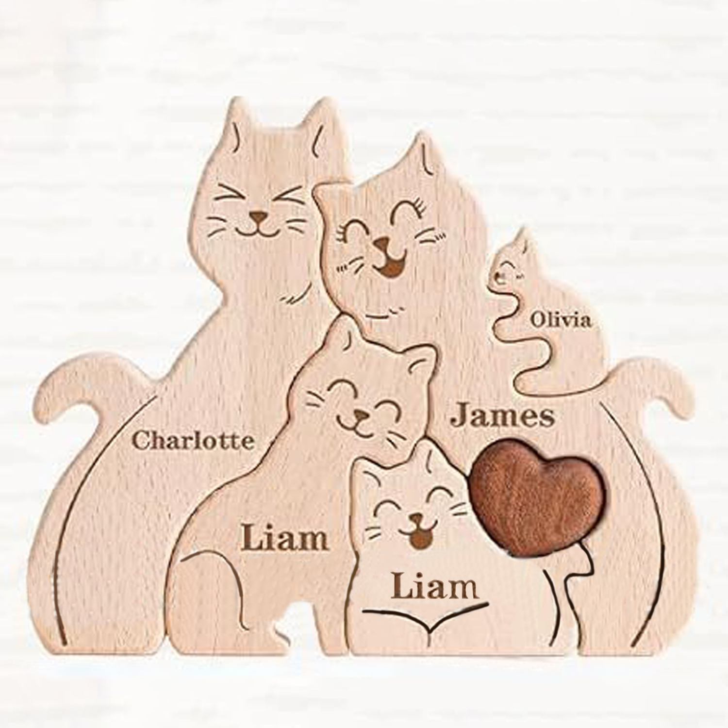 Personalized Gift wooden animal puzzle, cute cat family name puzzle, home decoration, keepsake - Birthday gift for family members.