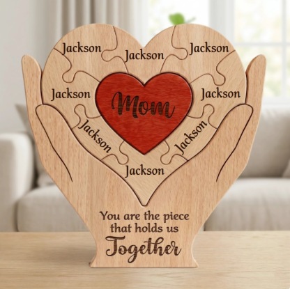 Personalized gift wooden heart-shaped jigsaw puzzle set, craft home decoration, family keepsake - Birthday gift for family members - Mother's Day gift