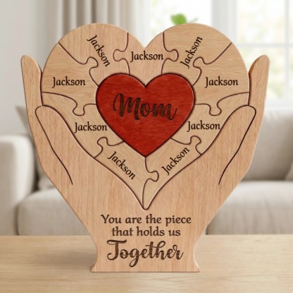 Personalized gift wooden heart-shaped jigsaw puzzle set, craft home decoration, family keepsake - Birthday gift for family members - Mother's Day gift