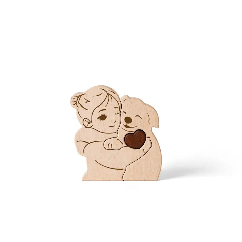 Personalized Gift Wooden Girl and Dog Puzzle Set - Christmas Party Gift, Home Decor, Family Keepsake - Birthday Gift for Family Members
