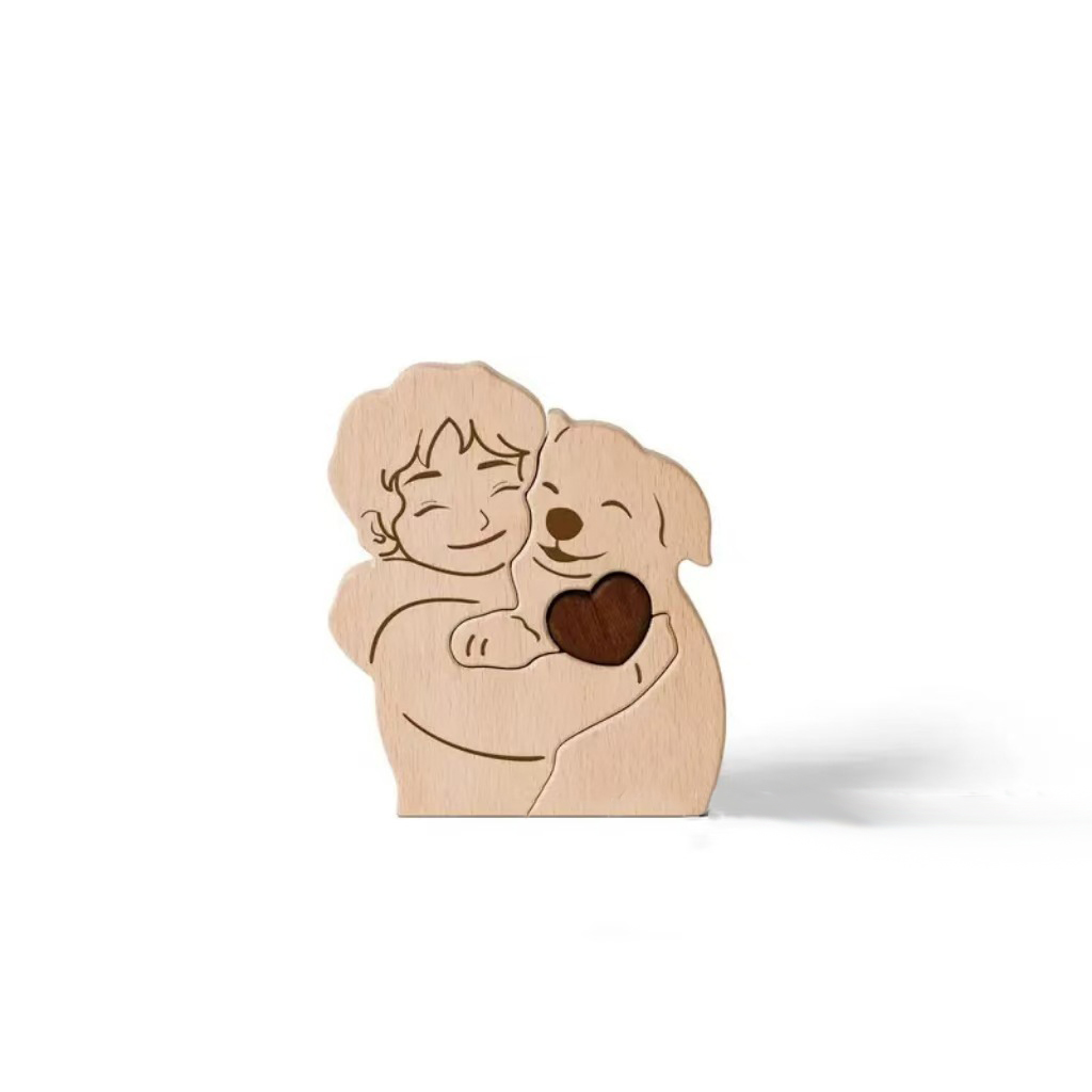 Personalized Gift Wooden Girl and Dog Puzzle Set - Christmas Party Gift, Home Decor, Family Keepsake - Birthday Gift for Family Members