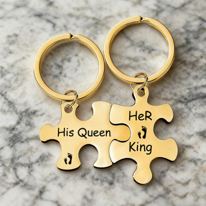 Custom Puzzle Piece Keychain Set – Metal Couple Keychains, Anniversary Gift for Him & Her
