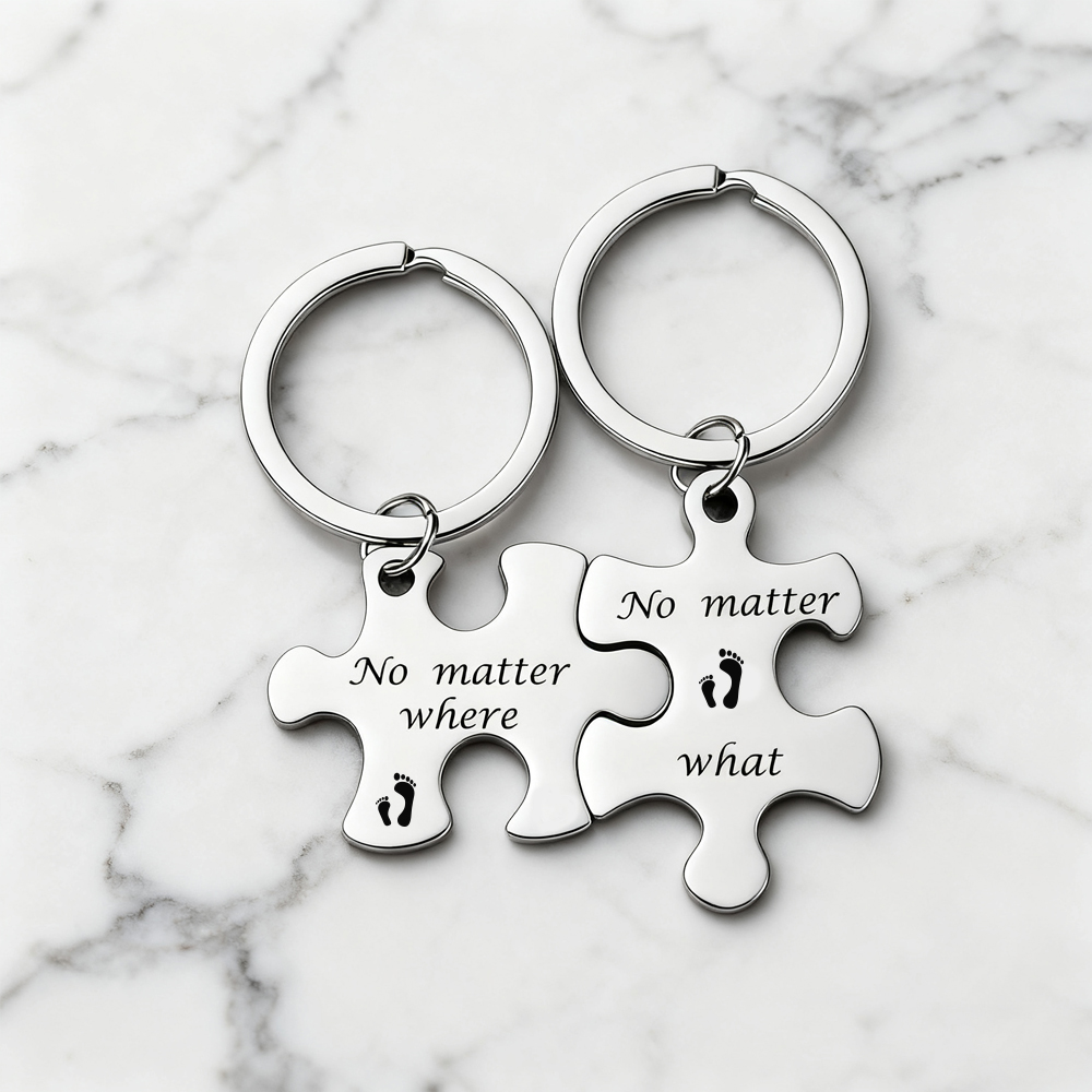 Custom Puzzle Piece Keychain Set – Metal Couple Keychains, Anniversary Gift for Him & Her