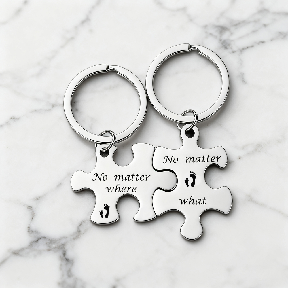 Custom Puzzle Piece Keychain Set – Metal Couple Keychains, Anniversary Gift for Him & Her