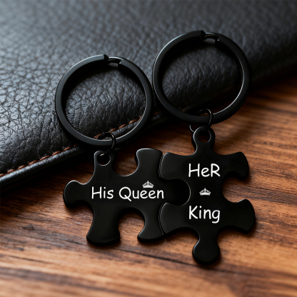 Custom Puzzle Piece Keychain Set – Metal Couple Keychains, Anniversary Gift for Him & Her