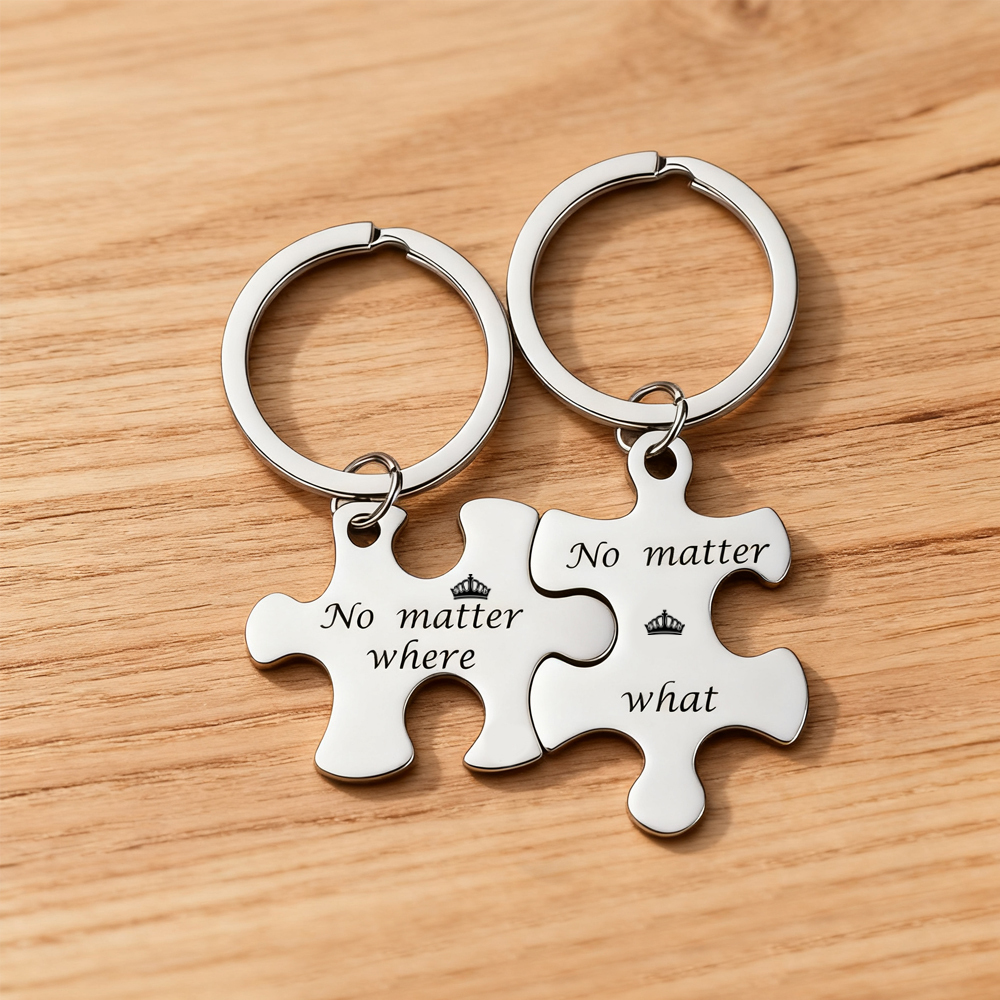 Custom Puzzle Piece Keychain Set – Metal Couple Keychains, Anniversary Gift for Him & Her