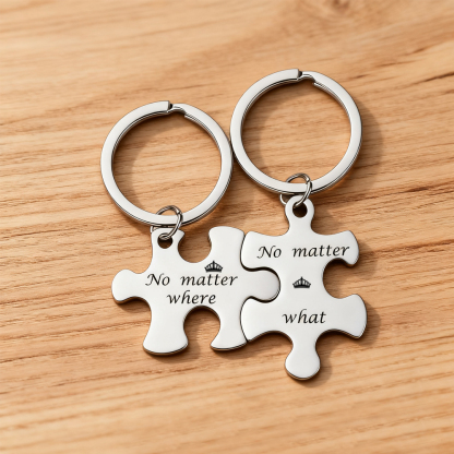 Custom Puzzle Piece Keychain Set – Metal Couple Keychains, Anniversary Gift for Him & Her