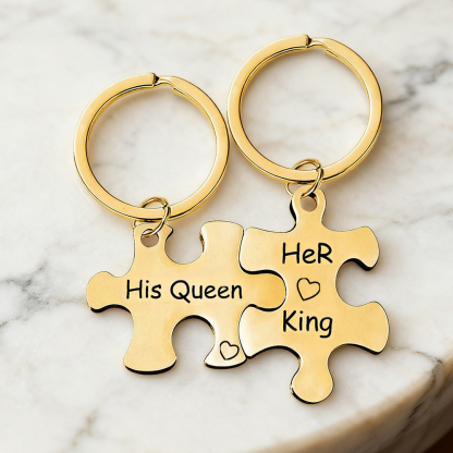 Custom Puzzle Piece Keychain Set – Metal Couple Keychains, Anniversary Gift for Him & Her