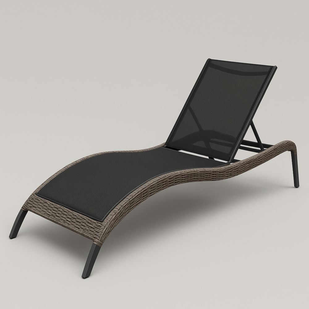 Gartenliege mit Liegefläche Textilene Schwarz Gestell Polyrattan Braun-Runecasa