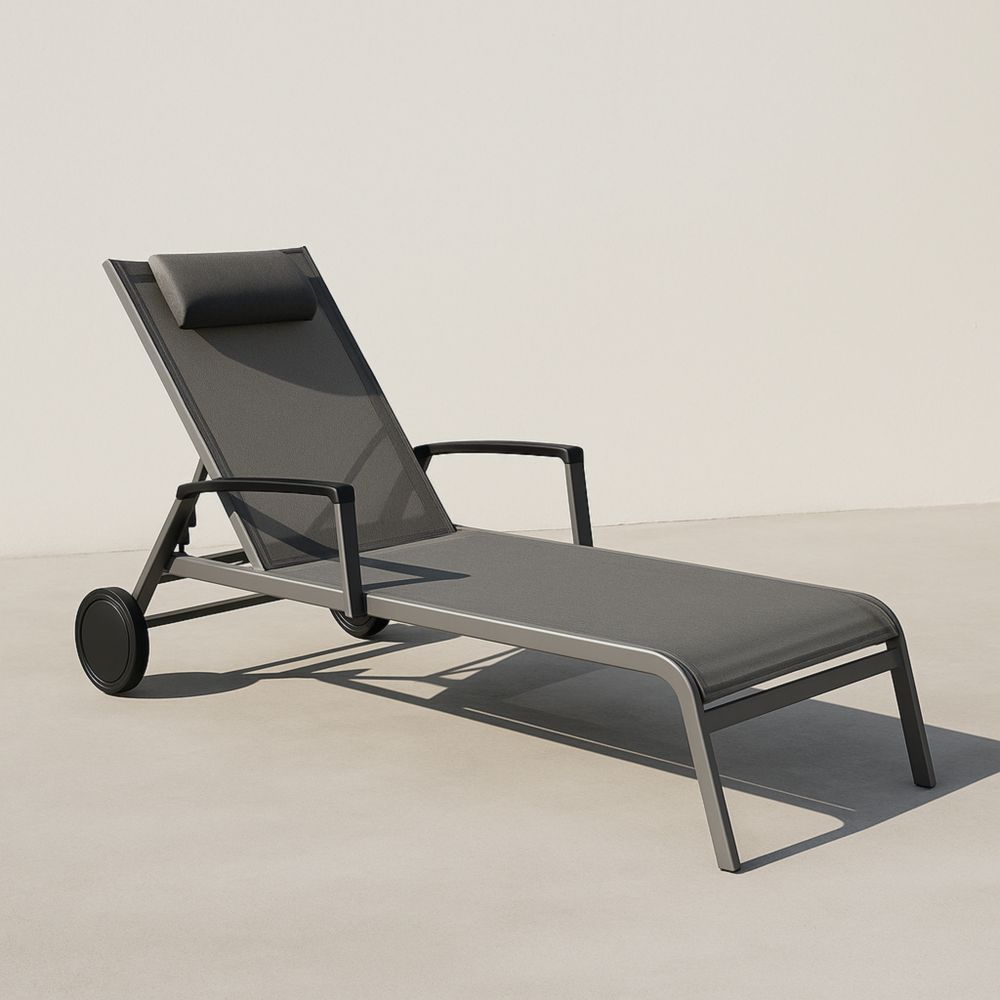 Gartenliege Aluminium Textilene Grau Verstellbar Mit Rädern 200x65x35cm-Runecasa