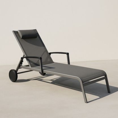 Gartenliege Aluminium Textilene Grau Verstellbar Mit Rädern 200x65x35cm-Runecasa
