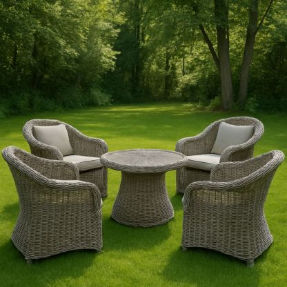 Gartenmöbelset Rattan Sessel und Tisch grau Durchmesser 100 cm Höhe 75 cm-Runecasa