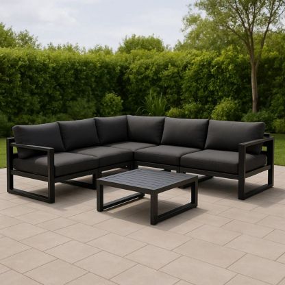 Ecksofa Set für Garten Aluminium Anthrazit mit Couchtisch-Runecasa