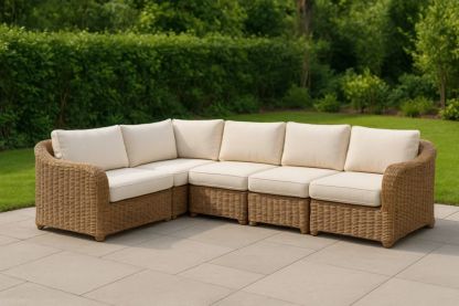 Garten Ecksofa Set PE-Rattan Beige 280x210x85 cm-Runecasa