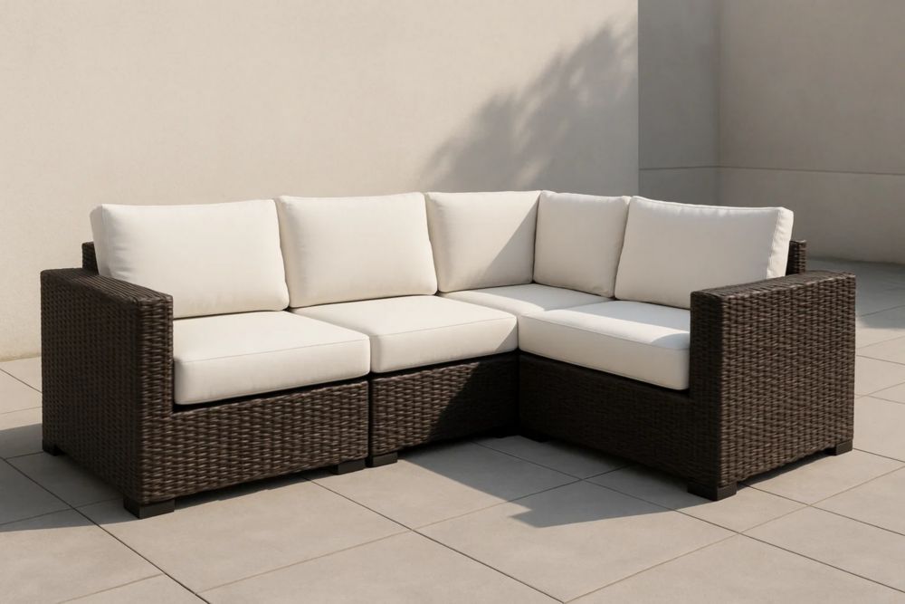 Ecksofa Set Polyethylen-Rattan Creme/Braun 210x75x70cm-Runecasa