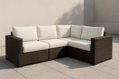 Ecksofa Set Polyethylen-Rattan Creme/Braun 210x75x70cm-Runecasa
