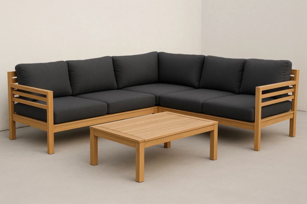 Ecksofa-Set aus Holz mit Polstern Dunkelgrau 240x240x75 cm-Runecasa