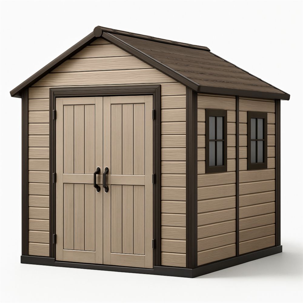 Gartenhaus Kunststoff Holzoptik 185 cm x 152 cm x 226 cm Doppeltür Fenster Braun/Beige-Runecasa