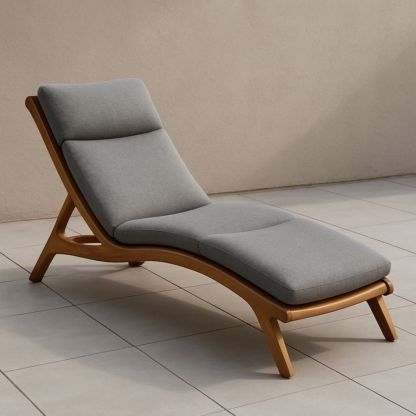 Liegestuhl Holzrahmen Stoffpolsterung Grau 195cm x 65cm x 90cm-Runecasa