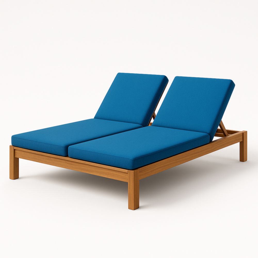 Doppel-Sonnenliege Holz Blau mit Kissen Verstellbar 200x160x35 cm-Runecasa