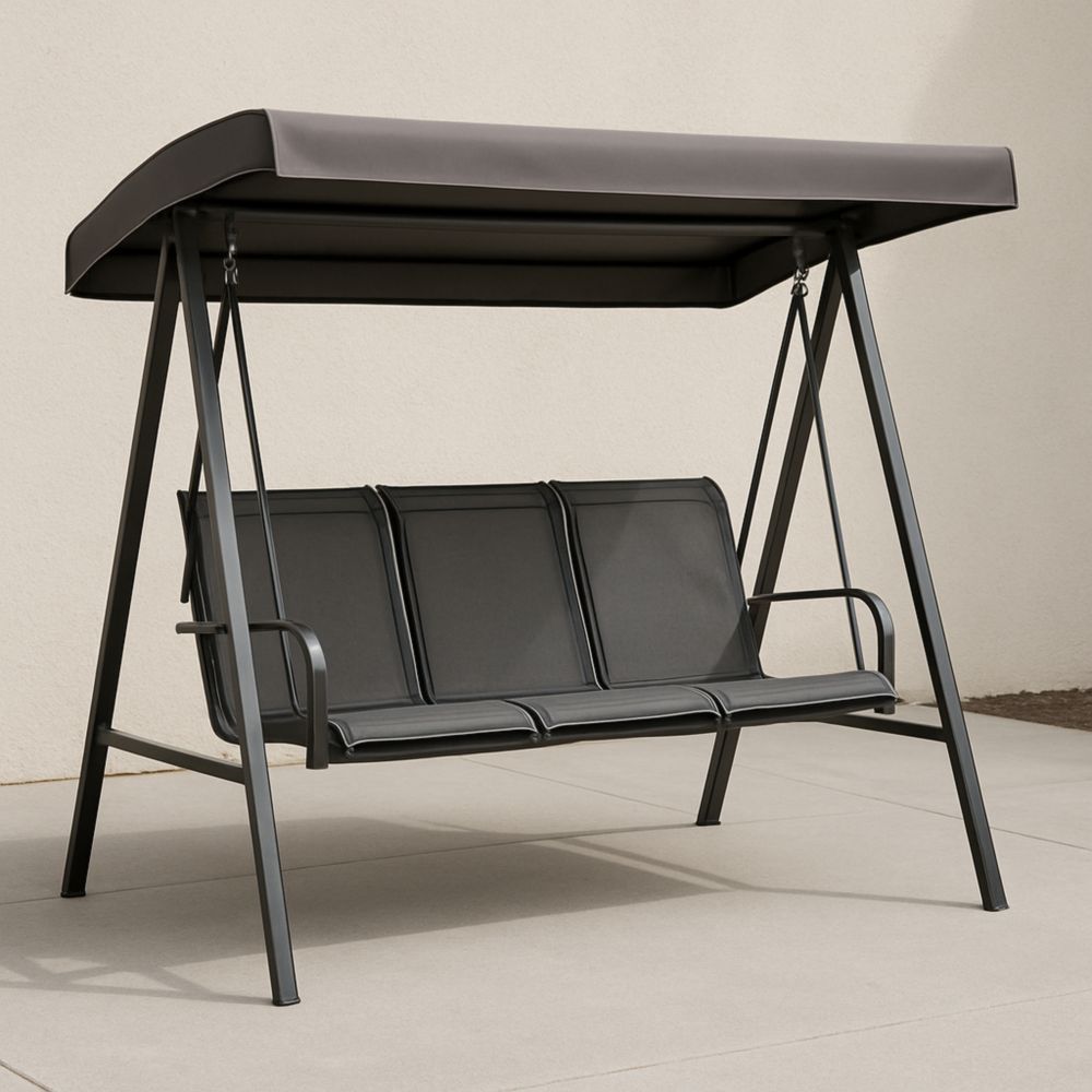 Gartenschaukel mit Stahlrahmen und Polyesternetz 200cm x 120cm x 170cm Grau-Runecasa