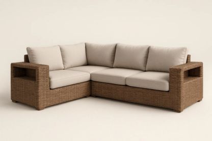 Ecksofa Rattan Naturfaser Beige-Runecasa